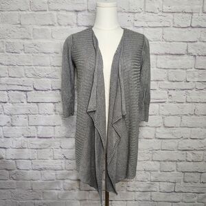 EILEEN FISHER Ash Gray Cascading Cardigan Sz Petite Small Open Front Linen/Silk